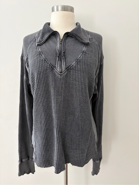 Free People Tops - Free People Ashton Zip Thermal M Charcoal Waffle Knit Top